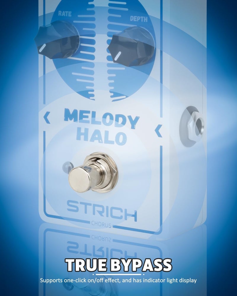 STRICH Chorus Guitar Pedal, Tutti Love Analog Chorus Effect Classic Warm, True Bypass for Electric Guitar, White and Blue, MELODY HALO, White and Blue - Image 5